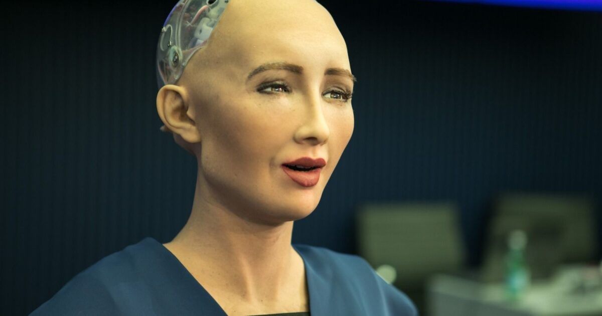 Sophia humanoid robot for an article about the Internet Court dispute system for AI agents.