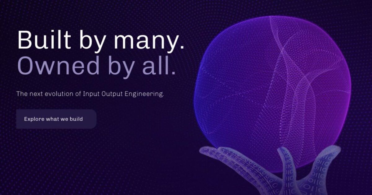 A purple digital sphere above a hand beside the words Built by many, owned by all.