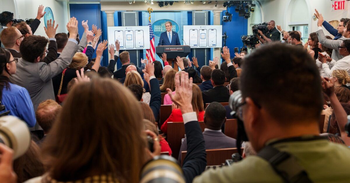 Treasury Secretary Scott Bessent takes questions in the White House press briefing room