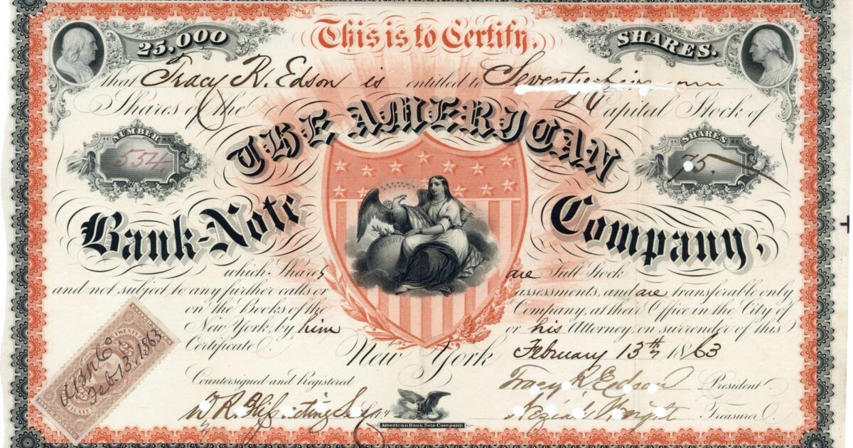 1863 American Bank Note Company stock certificate