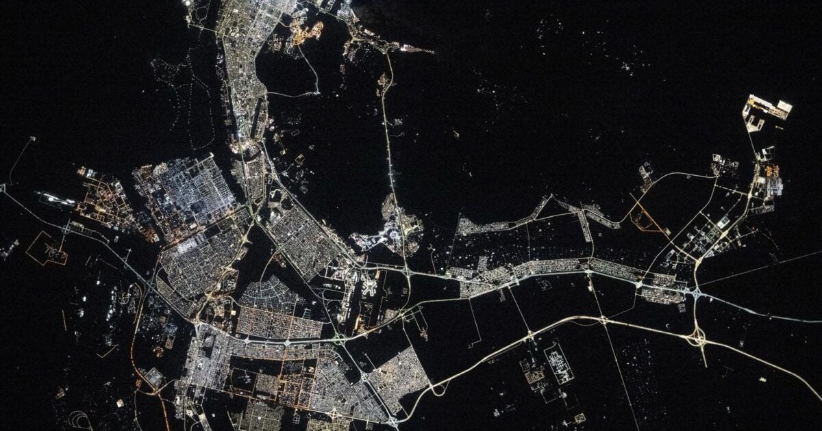 Abu Dhabi illuminated at night from the International Space Station