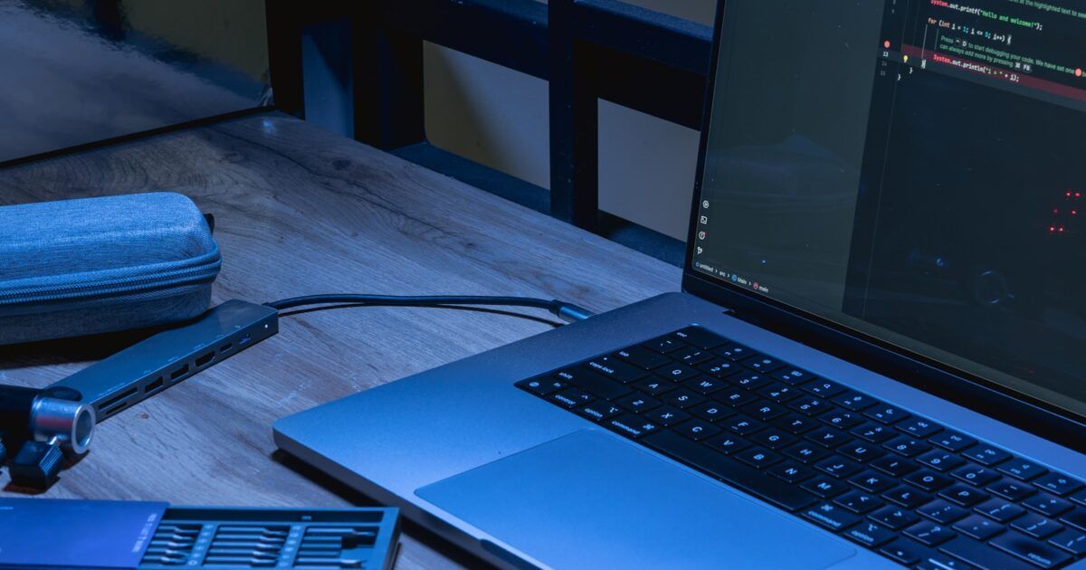 Laptop displaying source code during a software security review