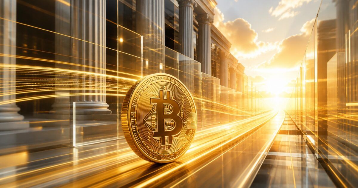 Bitcoin coin above a premium yellow-orange market grid representing U.S. spot Bitcoin ETF growth
