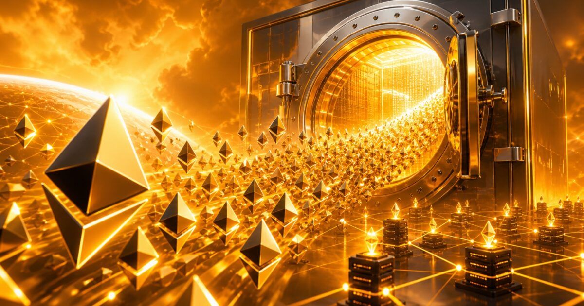 Ethereum symbols flowing into a secure validator vault