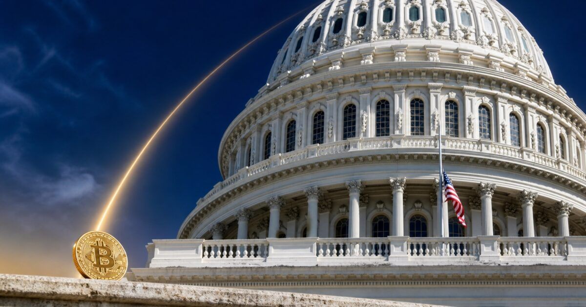 U.S. Capitol dome with a Bitcoin token as the Senate schedules a CLARITY Act vote