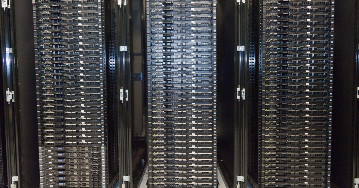 Server infrastructure illustrating third-party crypto custody systems; not a Deribit or Coinbase facility