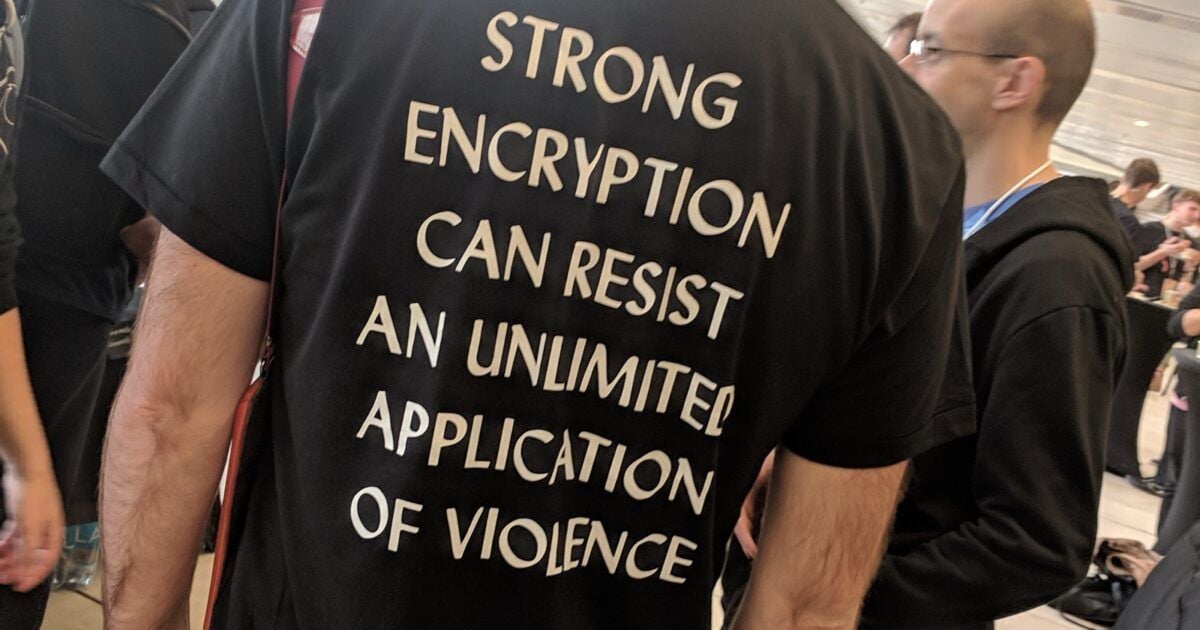 Attendees at Ethereum Devcon in Prague with a strong encryption message