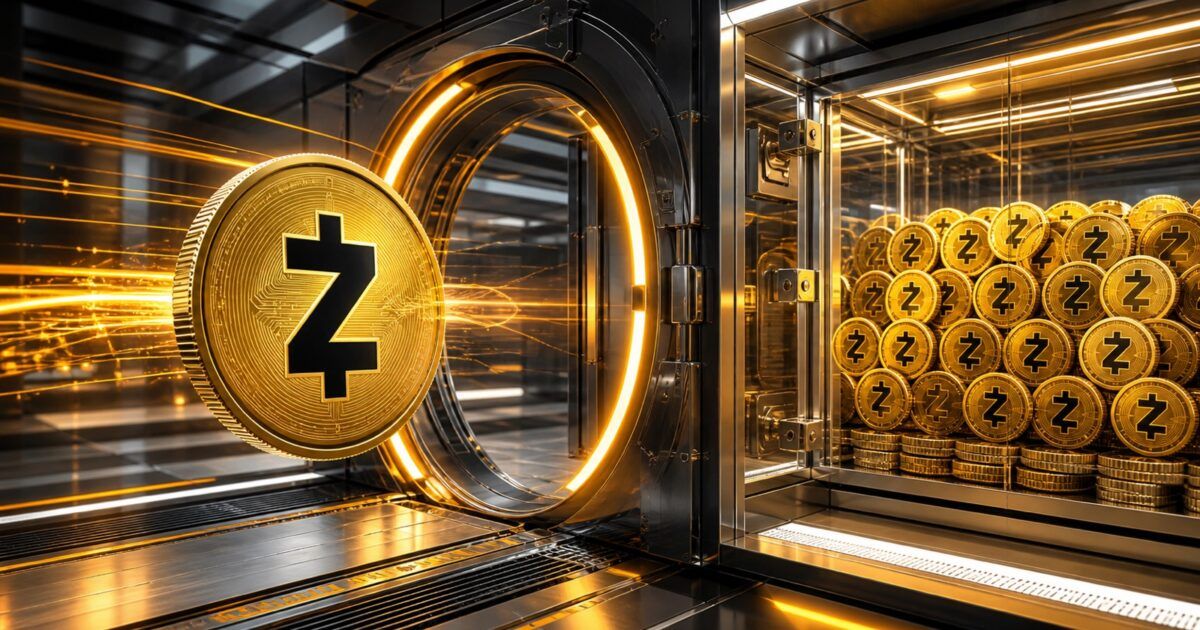 Zcash coins moving through an institutional custody gateway into a secure vault