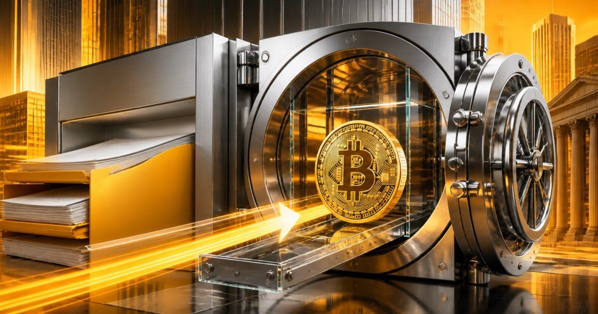 Bitcoin secured inside an institutional vault representing Morgan Stanley ETF holdings