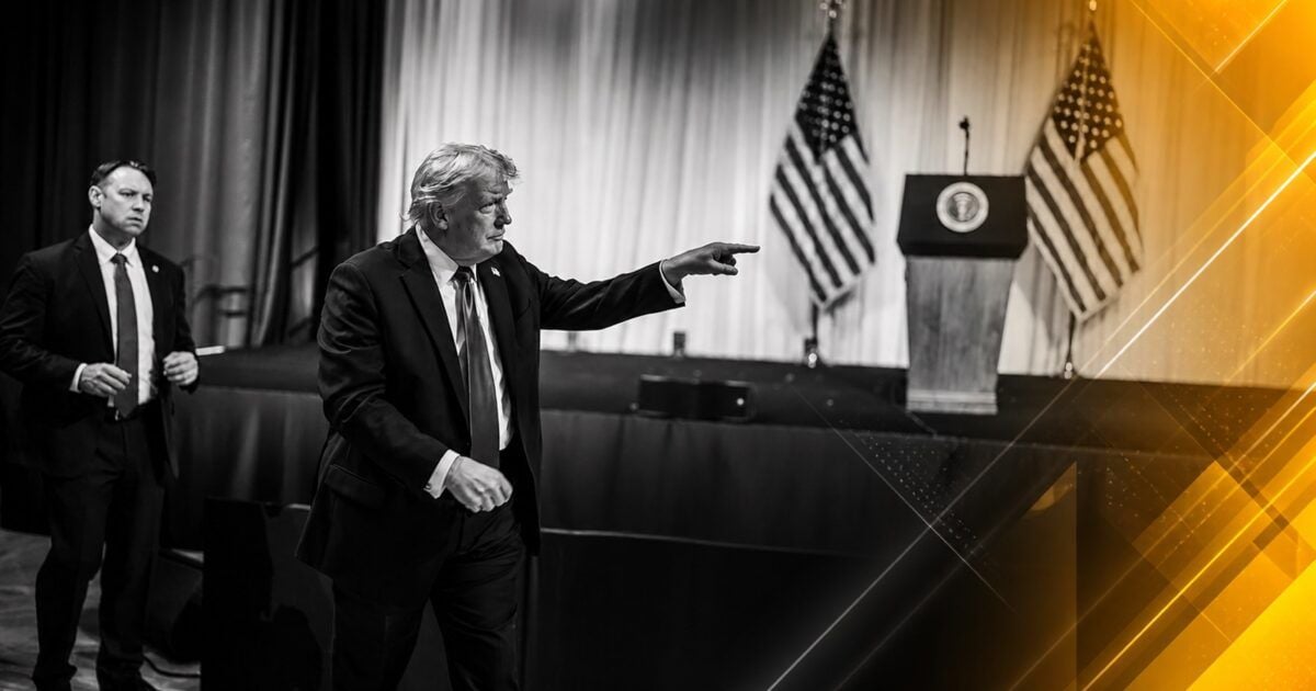 President Trump at an official White House crypto conference with a yellow-orange ProCoinNews treatment