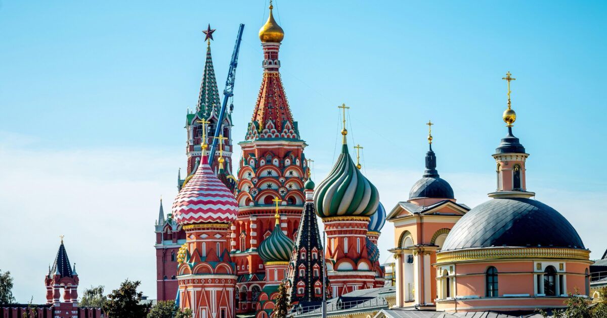 Saint Basil’s Cathedral in Moscow under a clear blue sky