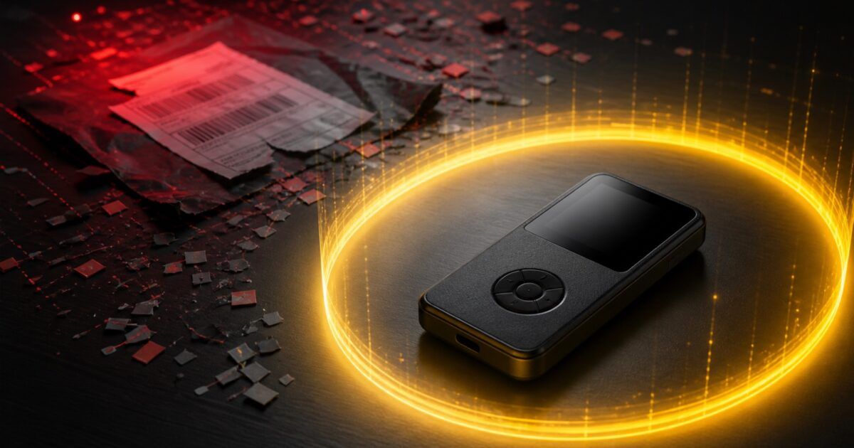 Hardware cryptocurrency wallet protected by a yellow security boundary from a phishing threat