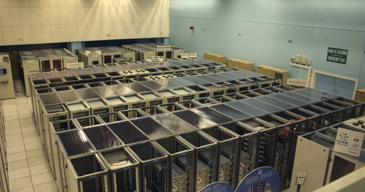 Rows of production server racks illustrate the validator infrastructure behind Solana client upgrades.