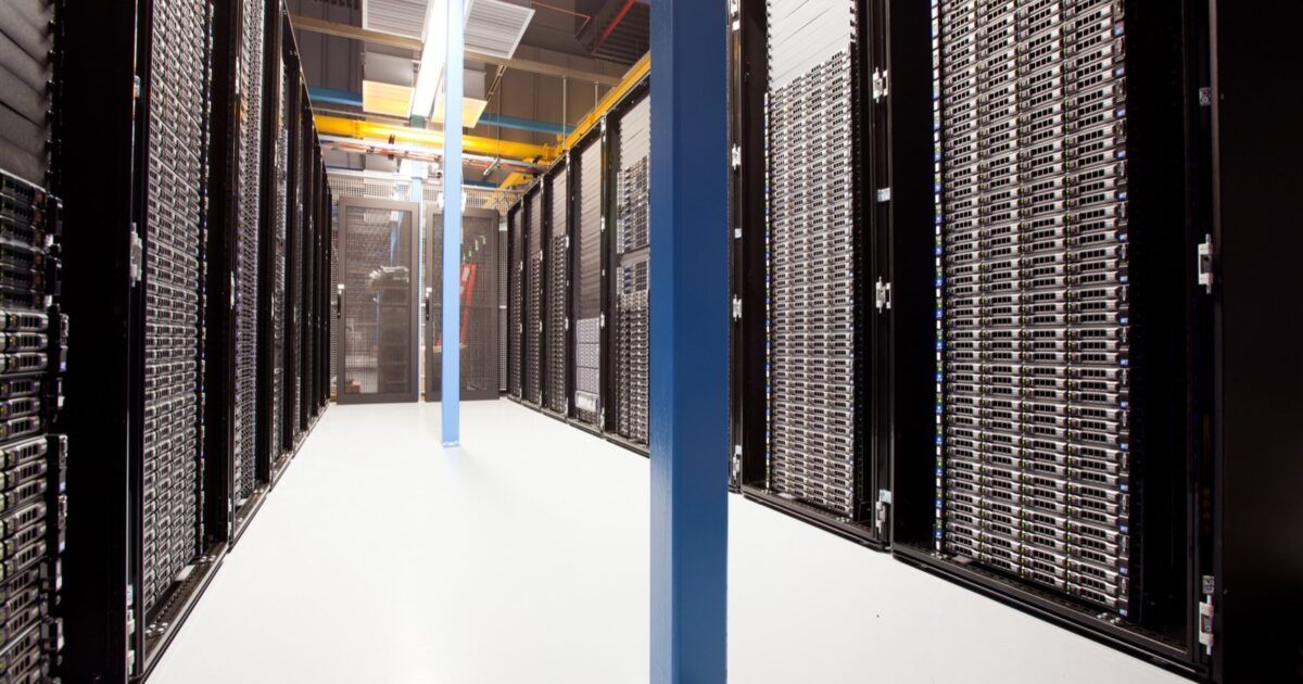 A real data center aisle used to illustrate Solana validator infrastructure security