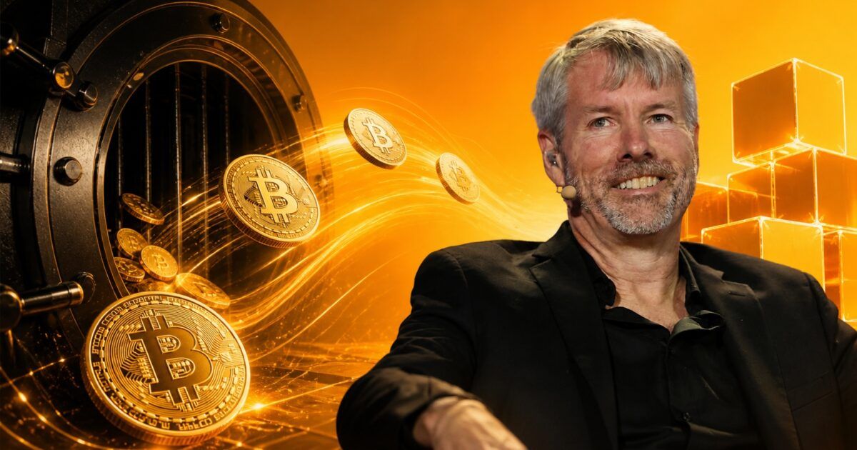 Michael Saylor beside Bitcoin imagery in a ProCoinNews yellow-orange treasury composition