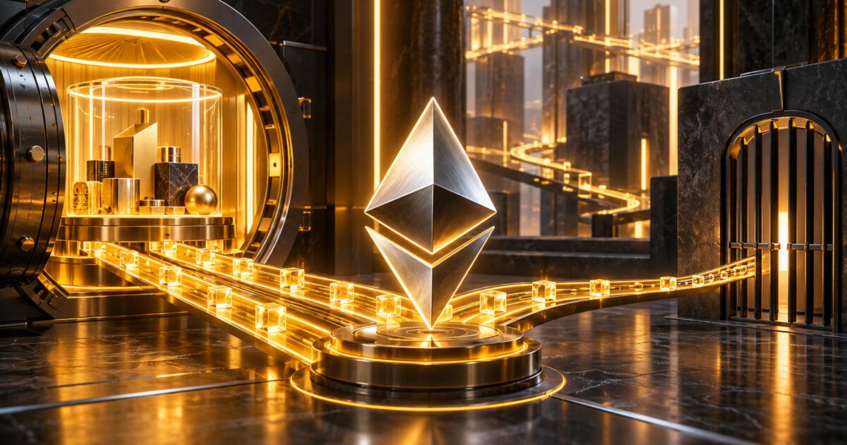 Ethereum symbol between a tokenized portfolio vault and a constrained exit
