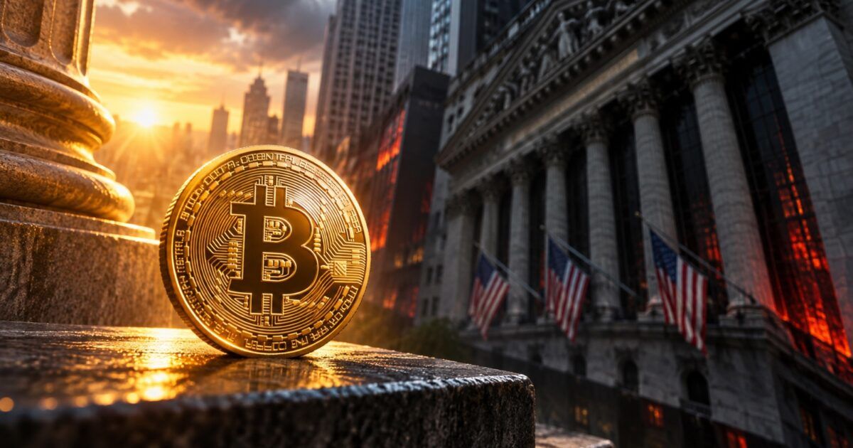 Bitcoin coin holding steady near Wall Street during a market selloff