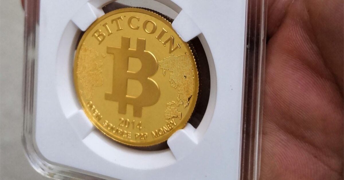 Physical Bitcoin representing market leverage and liquidation risk
