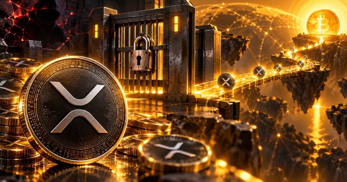 XRP tokens moving past a locked exchange withdrawal gate