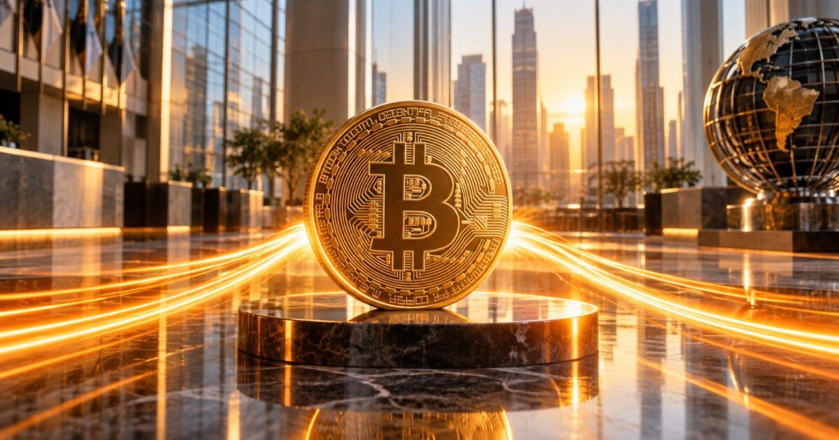 Bitcoin in an institutional setting with streams of warm capital-like light