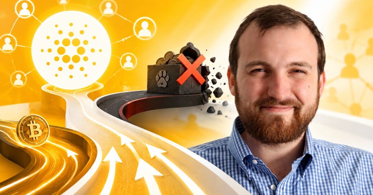 Charles Hoskinson beside a bright Cardano governance and Bitcoin liquidity composition