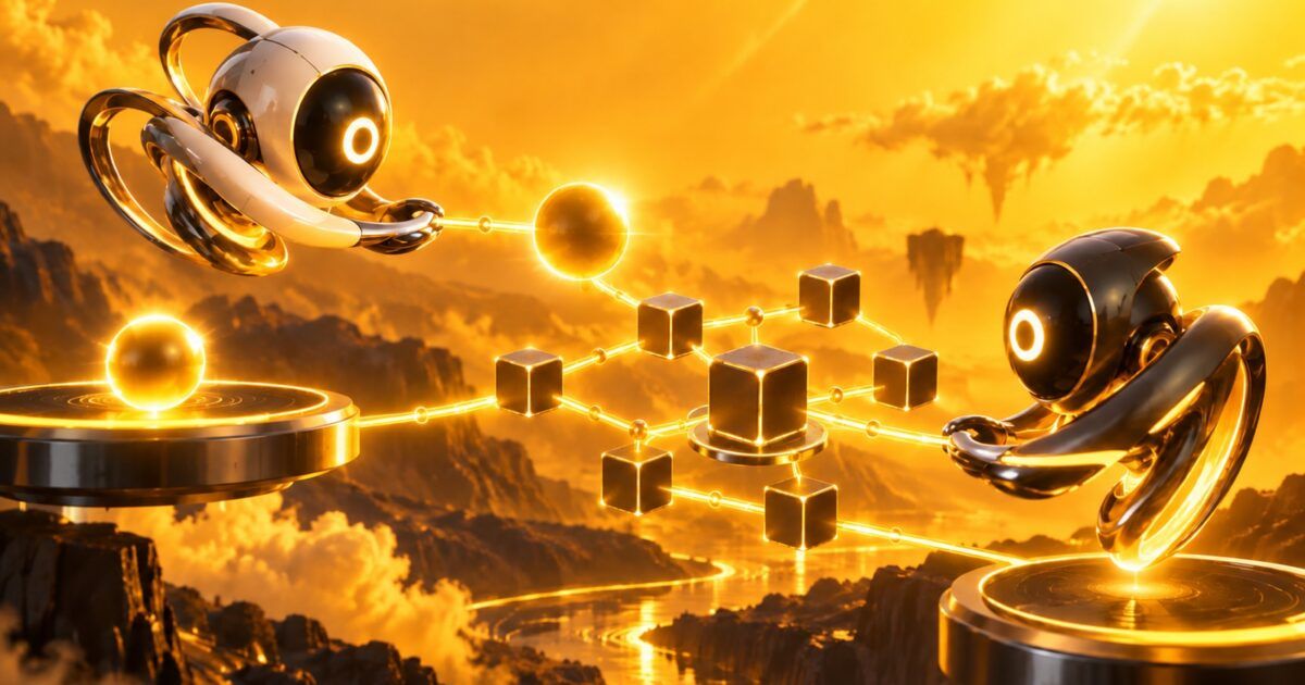 Abstract AI agents exchanging value across a blockchain payment rail