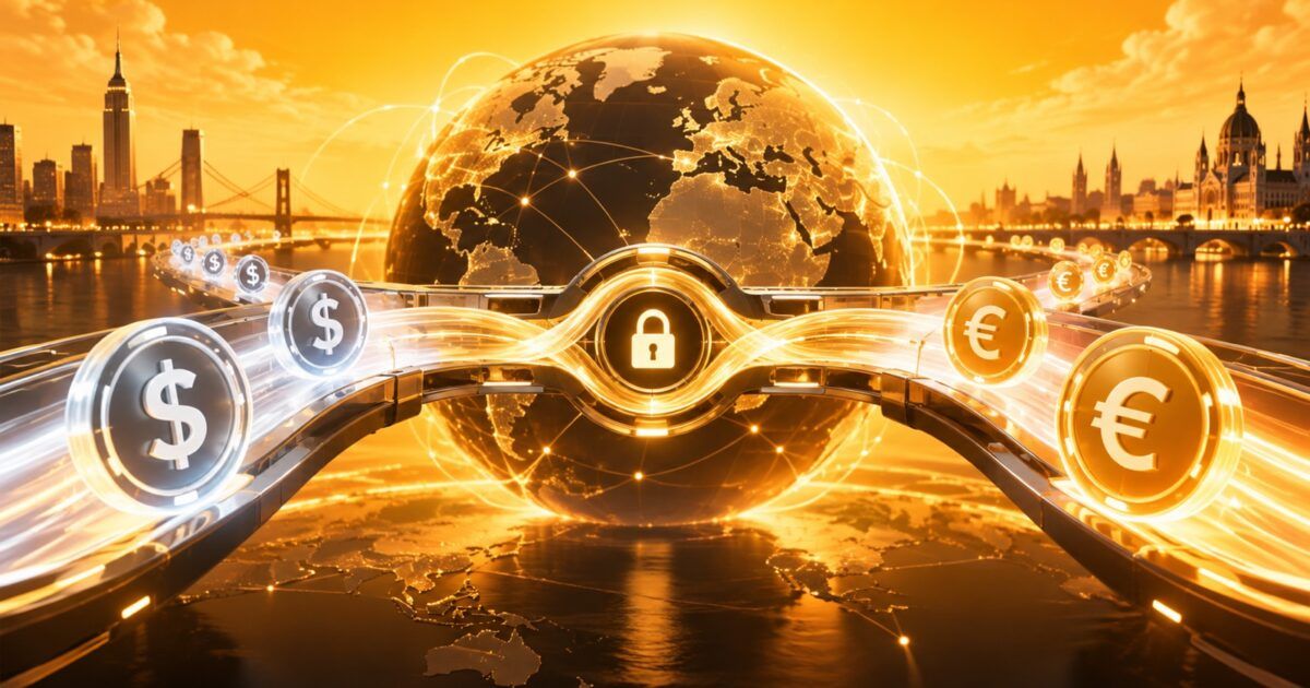 Dollar and euro stablecoin streams settling atomically across a global network