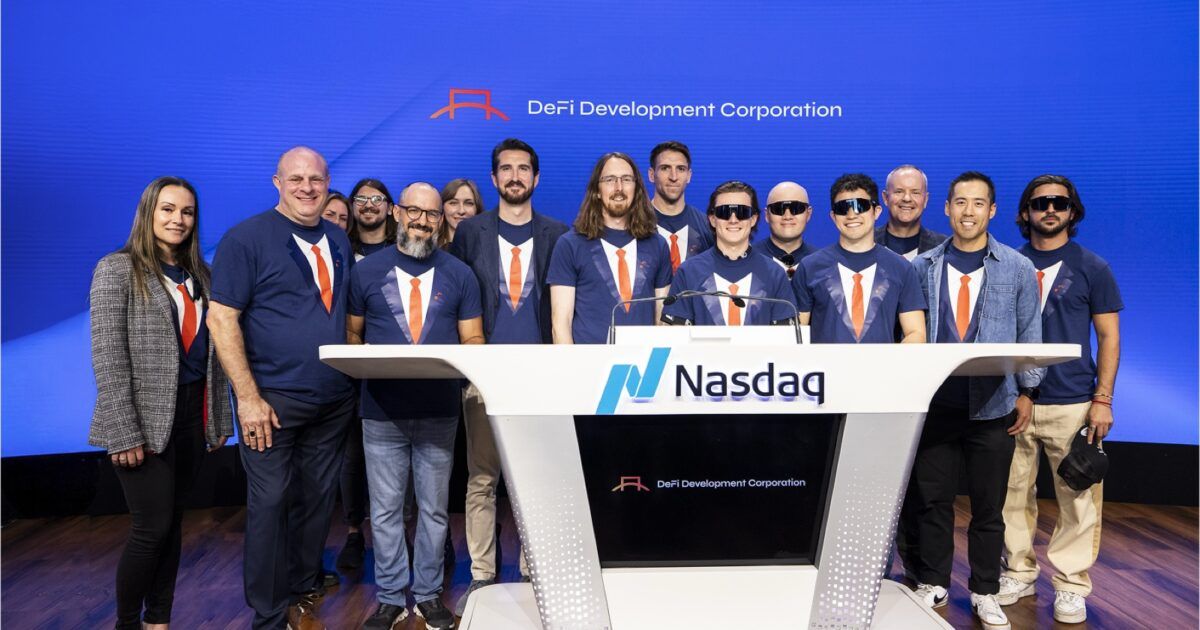 DeFi Development Corp. team at the Nasdaq market site