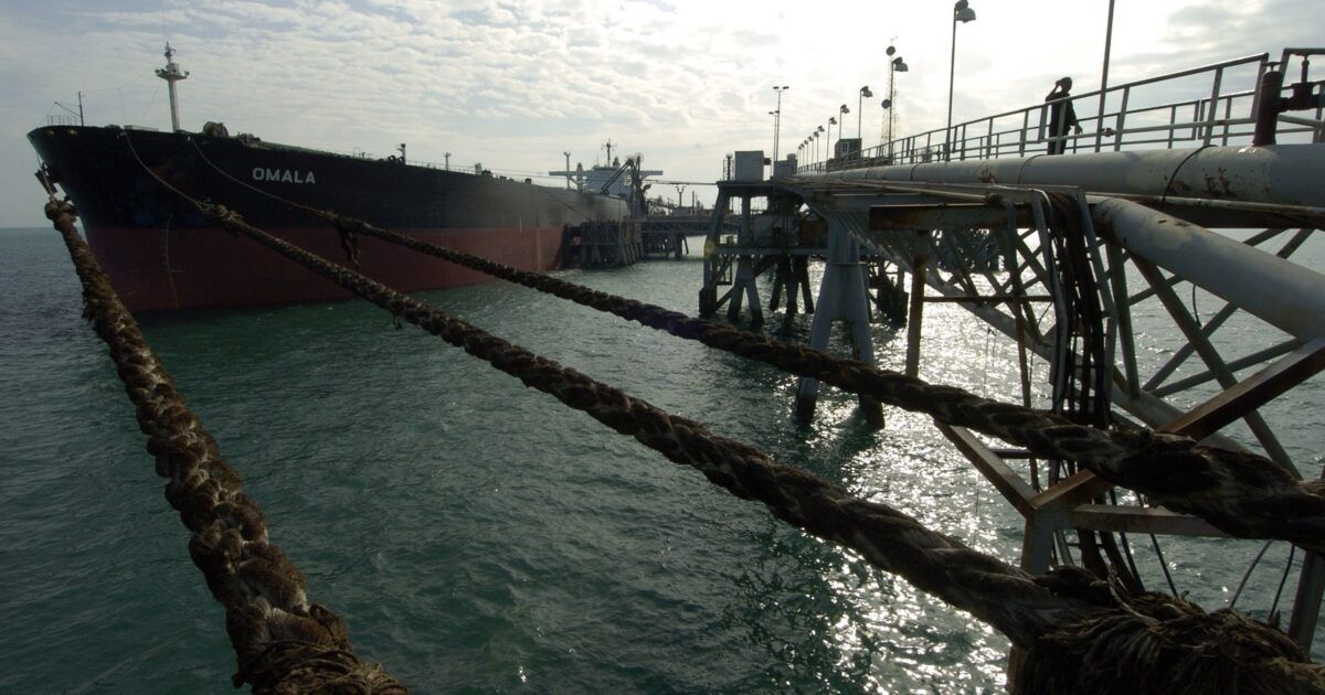 An oil tanker moored at a Persian Gulf oil terminal