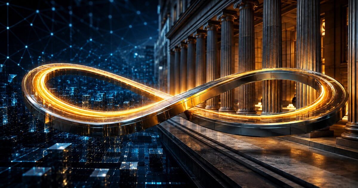 Illuminated continuous futures loop bridging digital markets and traditional exchange architecture