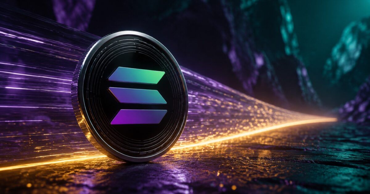 Solana token beside a narrowing but continuous stream of capital
