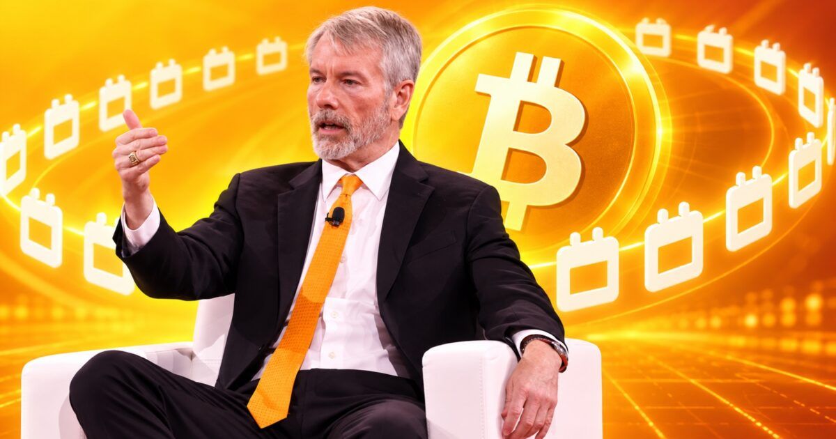 Michael Saylor with Bitcoin and a daily calendar motif