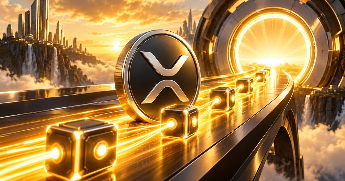 XRP Ledger symbol with coordinated transaction nodes moving toward activation