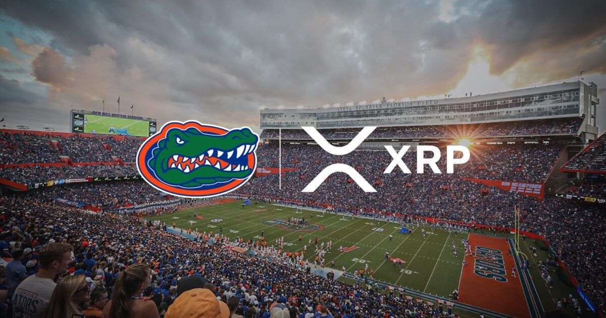 Ben Hill Griffin Stadium with official Florida Gators and XRP partnership marks