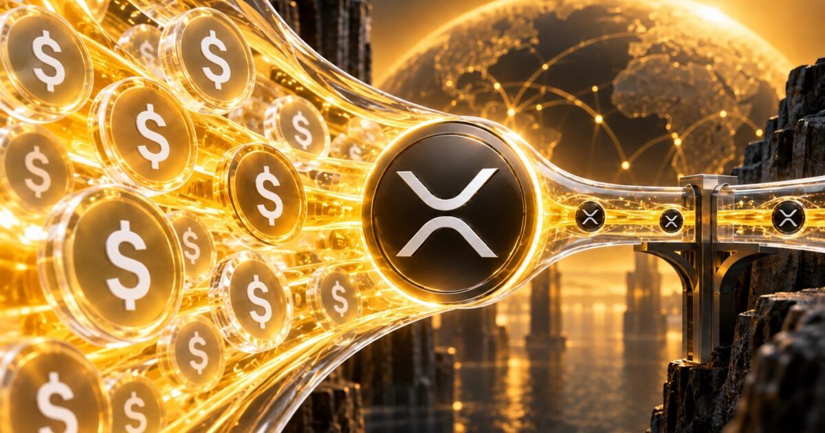 XRP liquidity channel surrounded by stablecoin symbols