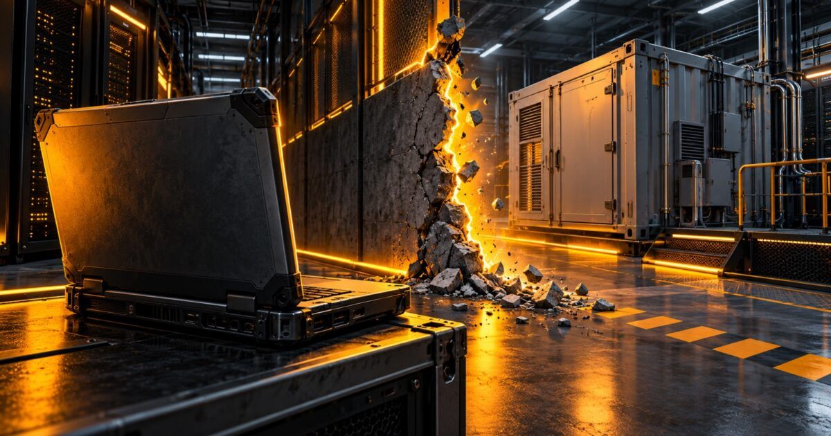 Engineering laptop facing a broken security boundary in a server facility