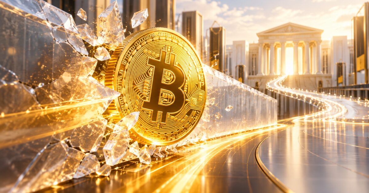 Bitcoin breaking through a luminous barrier as institutional demand approaches