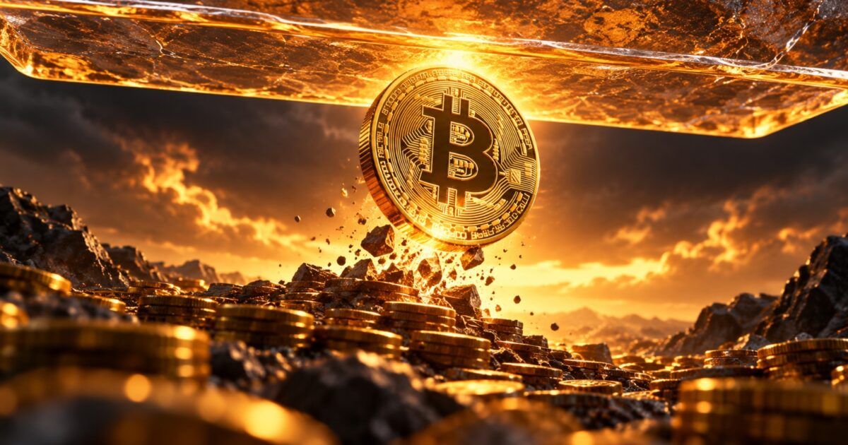 Bitcoin rising toward a bright overhead resistance barrier