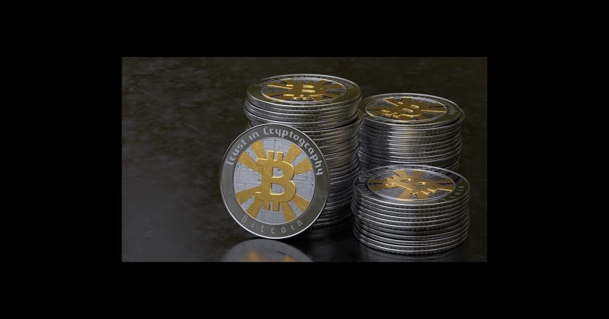 Stack of physical Bitcoin tokens illustrating a market support test
