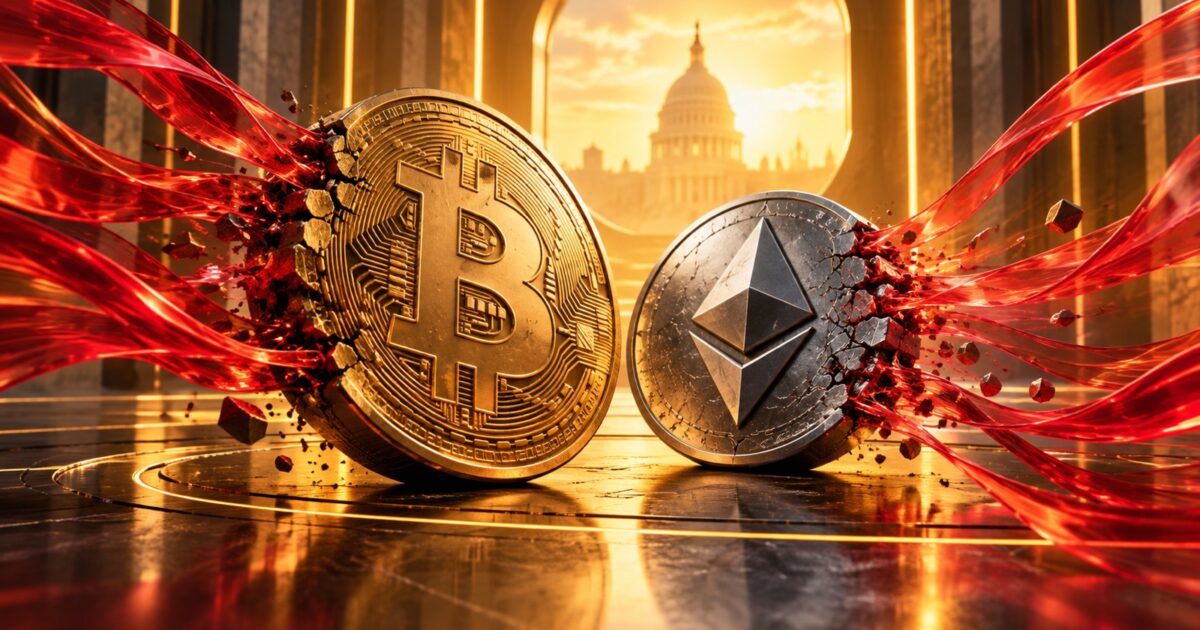 Bitcoin and Ether coins under institutional outflow pressure