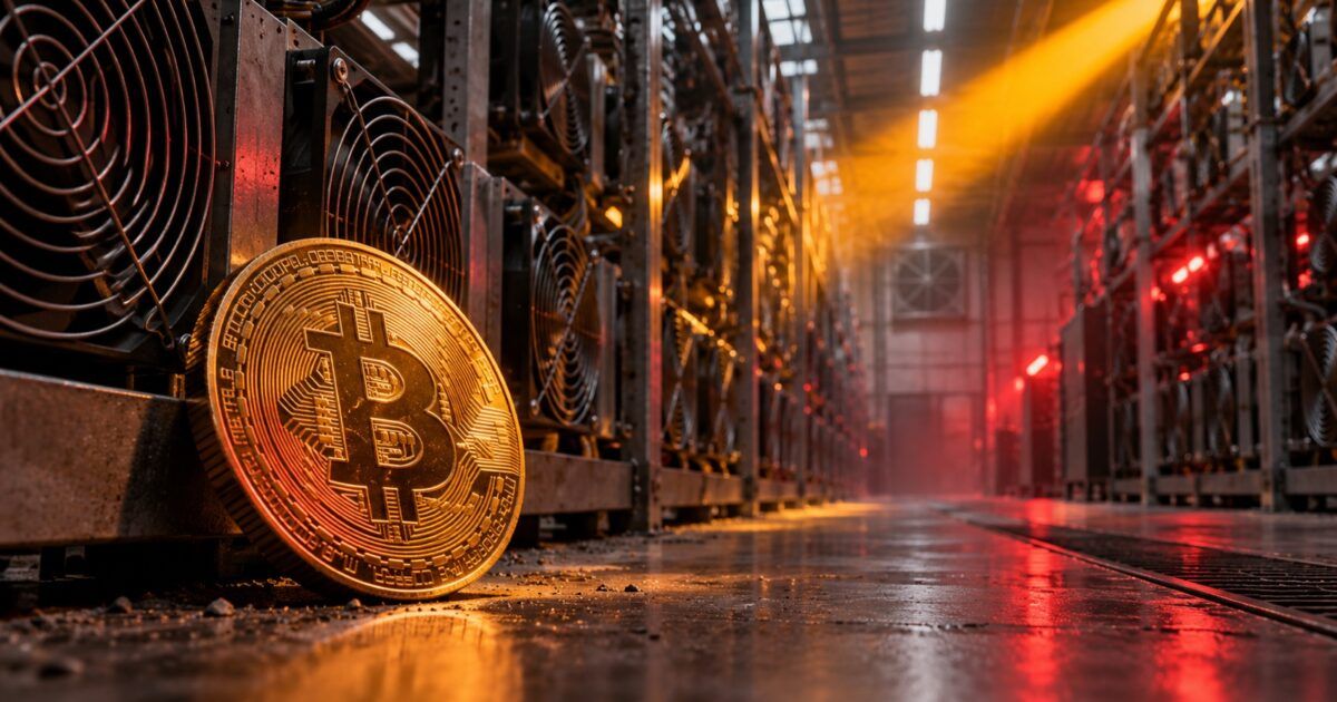 Bitcoin mining machines under market pressure in a data center