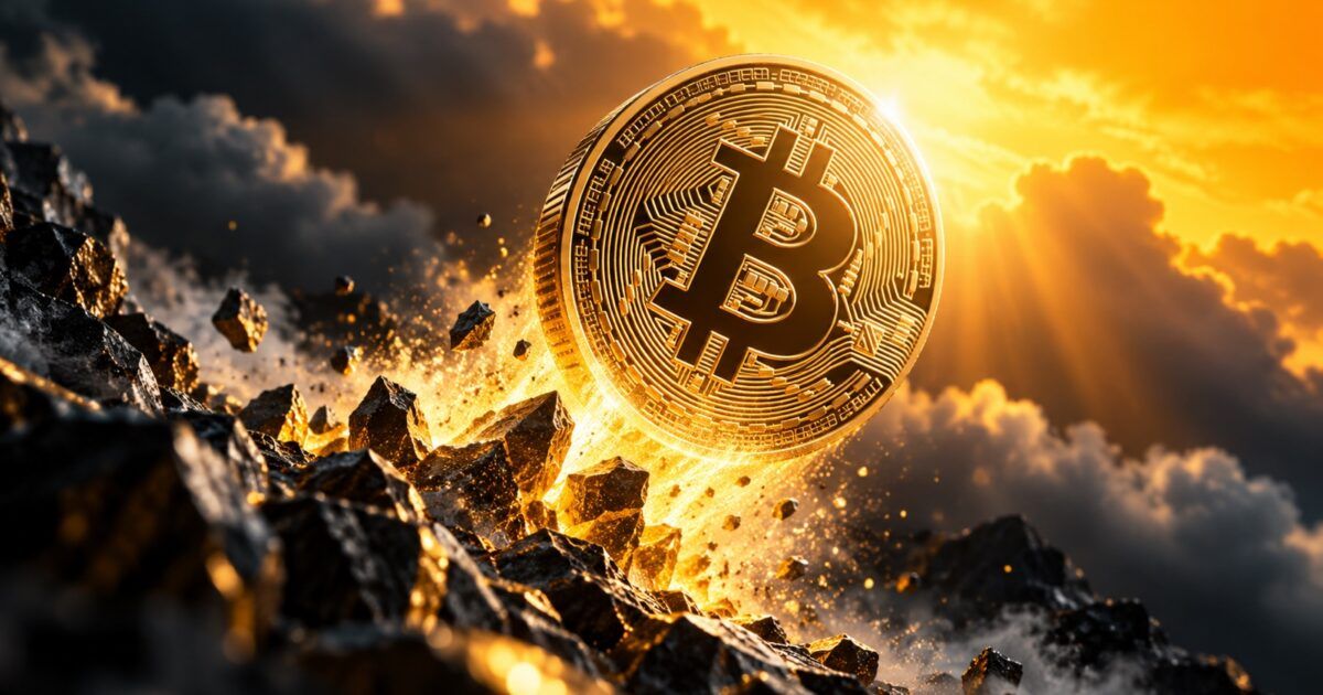 Bitcoin rising through a yellow-orange market rebound