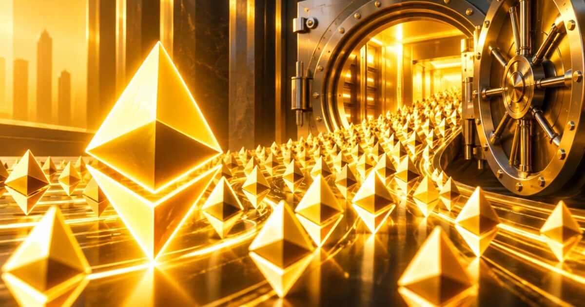 Ethereum symbols flowing into a secure institutional vault