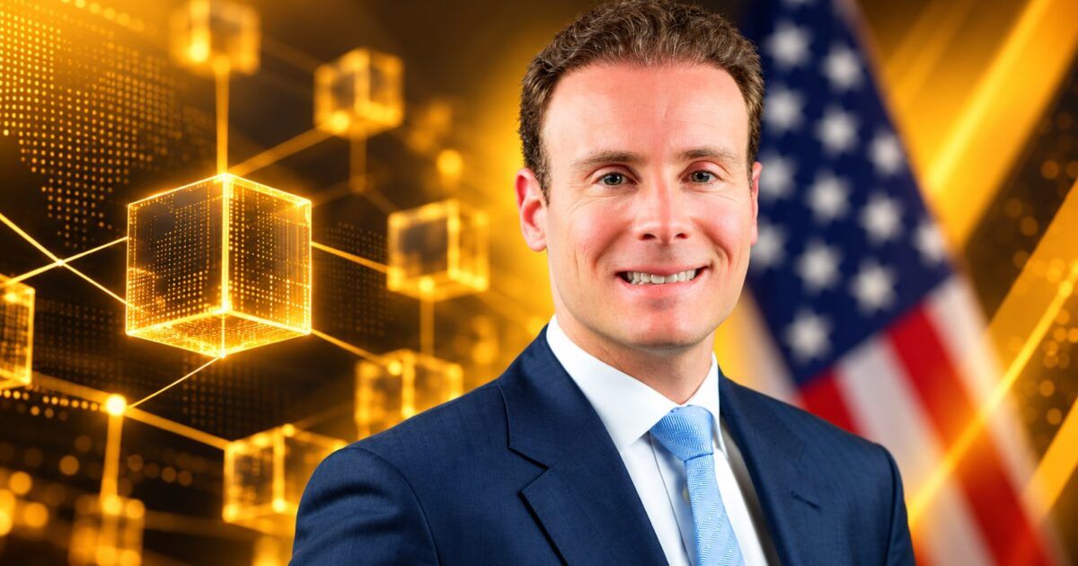 CFTC Chairman Michael Selig against a bright blockchain market backdrop