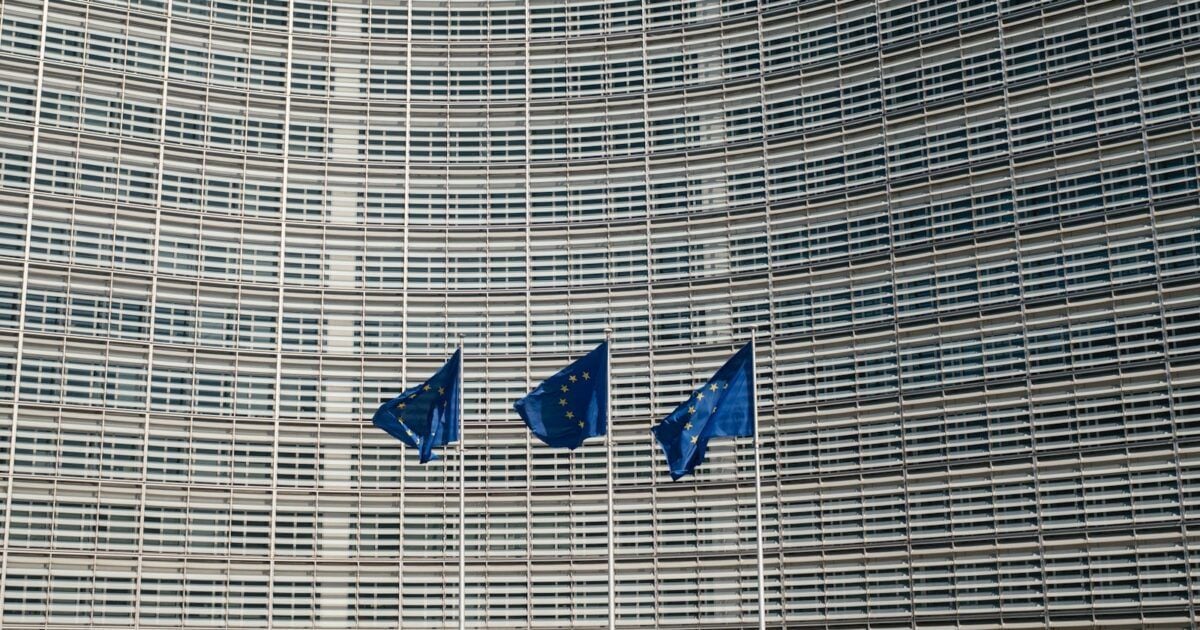 European Union flags outside the European Commission building in Brussels