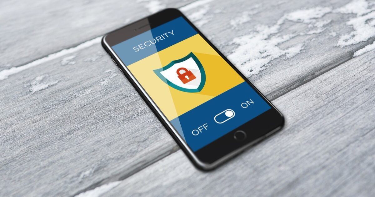 Smartphone displaying a security control on a tabletop