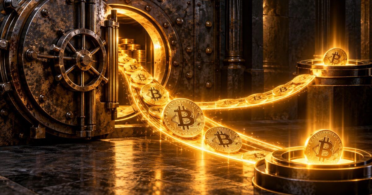 Early Bitcoin leaving an archival vault along two destination paths