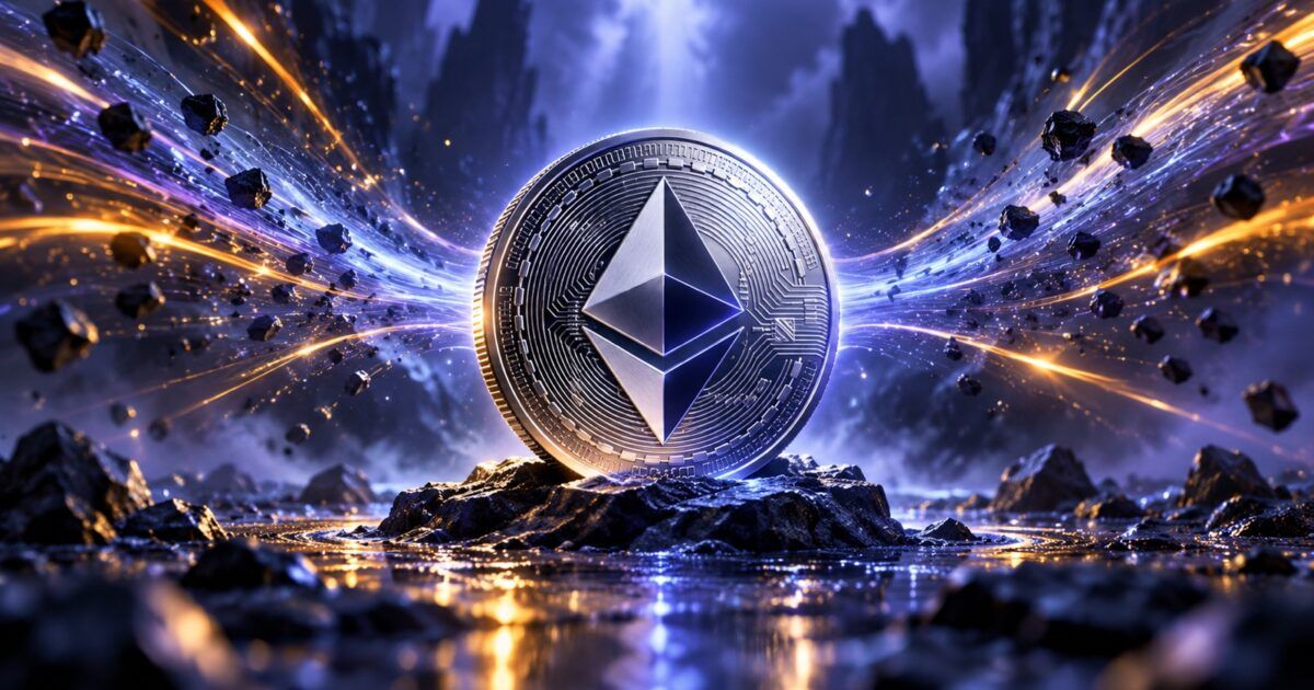 Silver Ethereum coin holding firm amid blue and orange market pressure