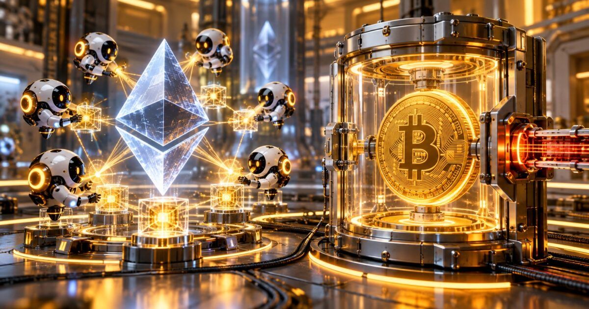 Ethereum contract security agents beside a Bitcoin vault challenge