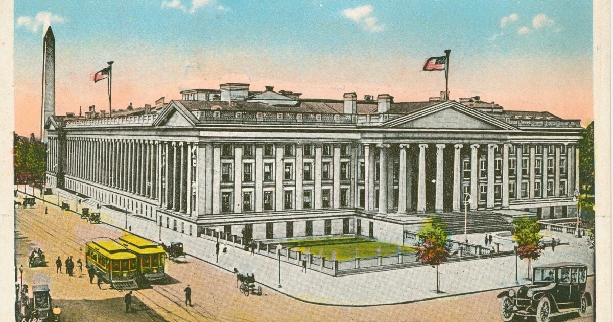 Historic view of the United States Treasury Building in Washington